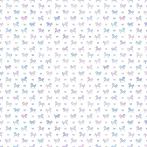 Micro Horses and Bows Pattern in Cotton Candy Watercolor on White