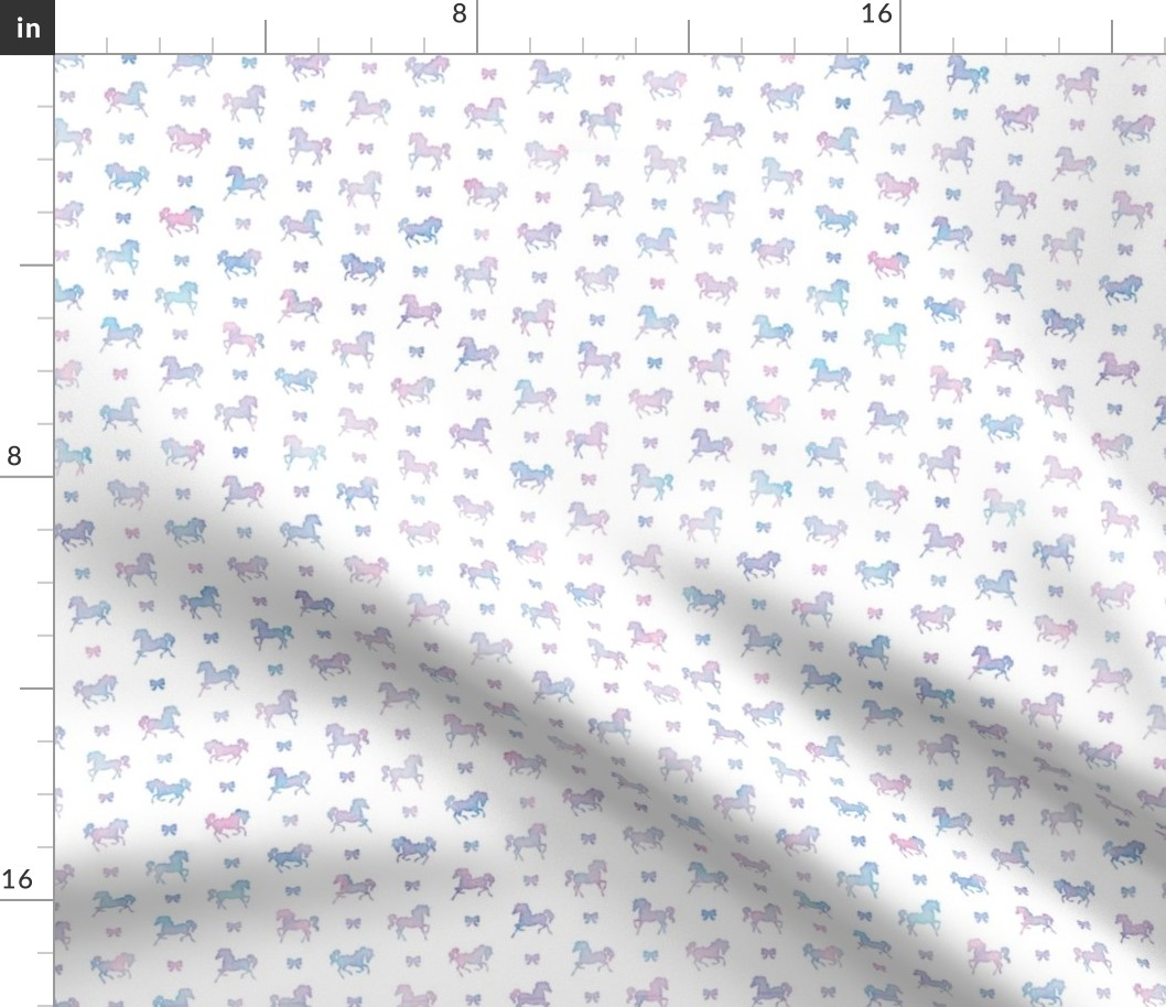 Micro Horses and Bows Pattern in Cotton Candy Watercolor on White