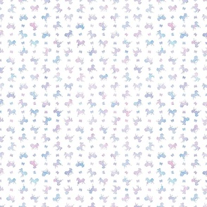 Ditsy Micro Horses and Bows Pattern in Cotton Candy Watercolor on White