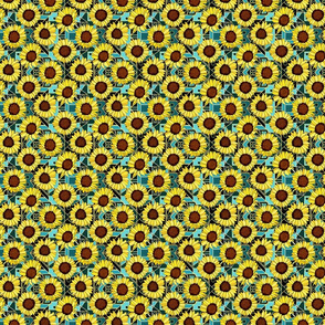 Sunflowers & Art Deco Gold & Teal Background (Smallest Version) 