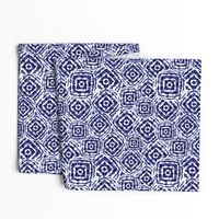 Blue Shibori diamond squares overlap pattern