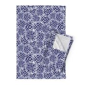 Blue Shibori diamond squares overlap pattern