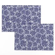 Blue Shibori diamond squares overlap pattern