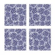 Blue Shibori diamond squares overlap pattern