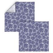 Blue Shibori diamond squares overlap pattern