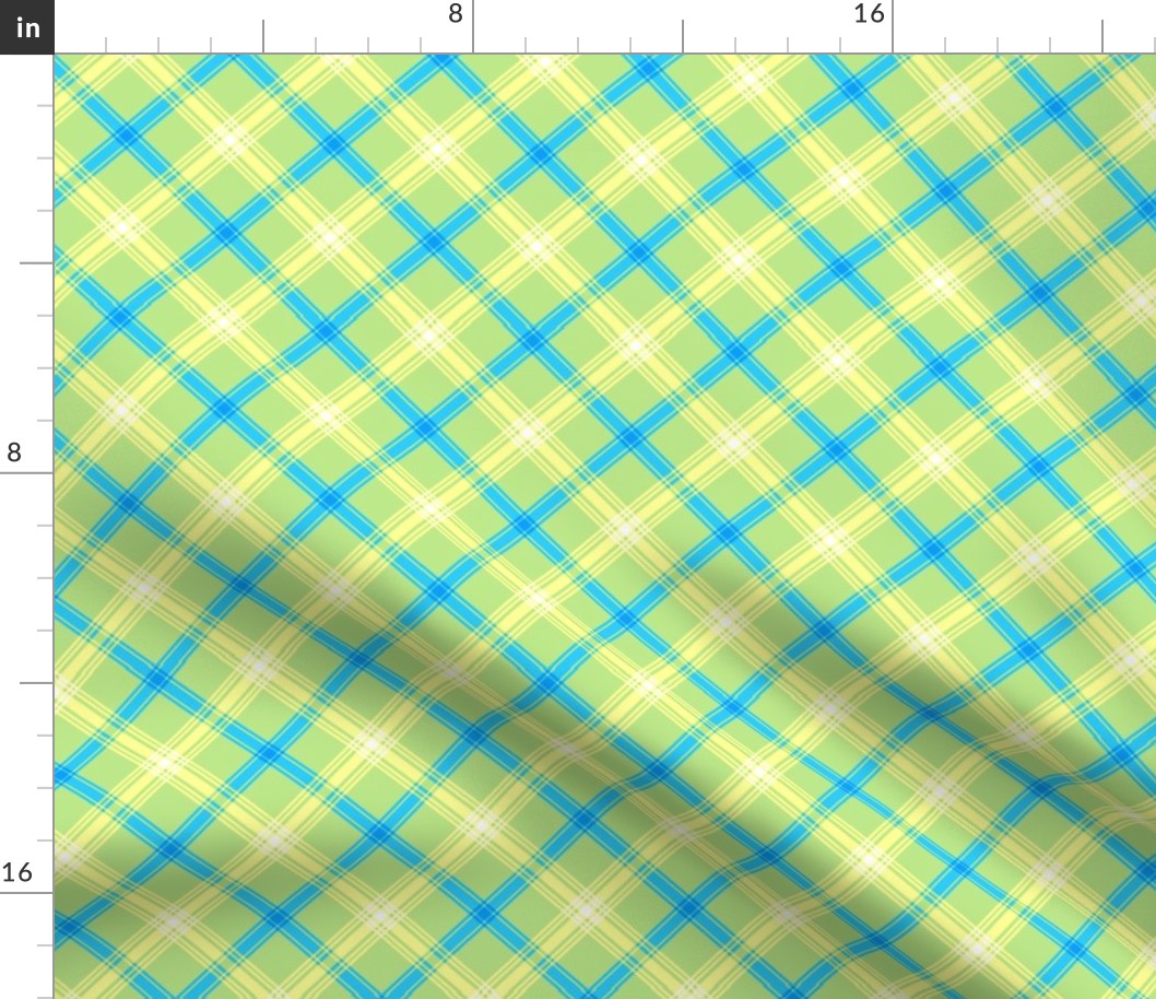 Turquoise Floral Diagonal Plaid