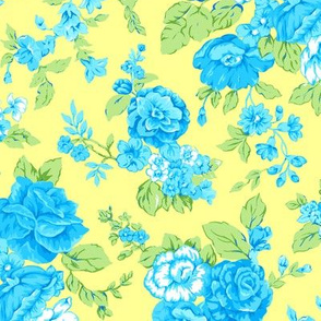 Turquoise Floral Large Flower/Yellow