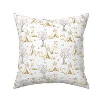WhisperWood Nursery (white) – Teepee Deer Fox Bunny Trees Flowers - SMALLER scale