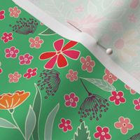 Spring floral on bright  green background