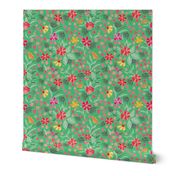 Spring floral on bright  green background