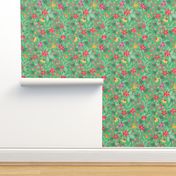 Spring floral on bright  green background