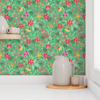 Spring floral on bright  green background