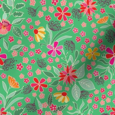 Spring floral on bright  green background