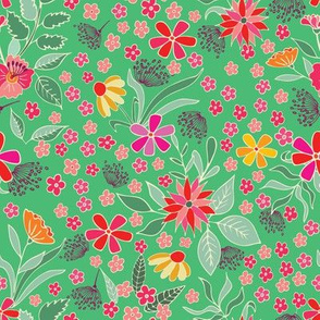 Spring floral on bright  green background