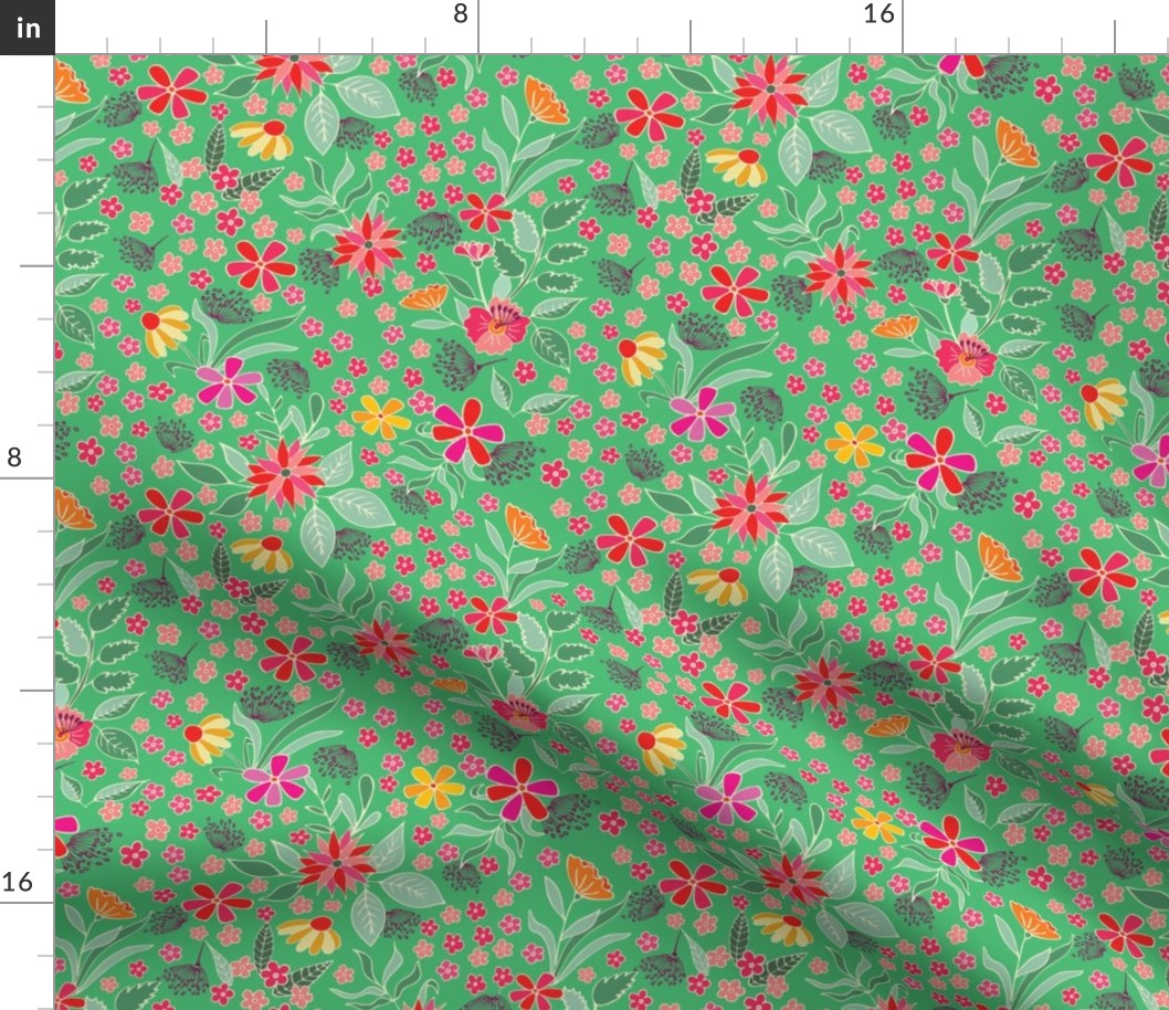 Spring floral on bright  green background