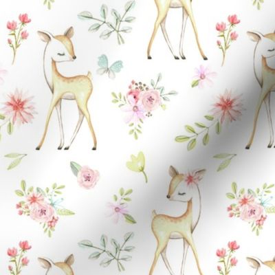 Sweet Deer Floral (white) - LARGER scale