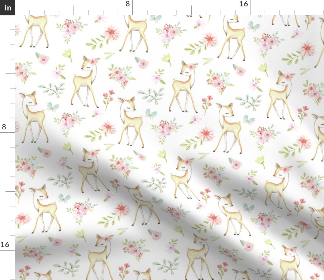 Sweet Deer Floral (white) - LARGER scale