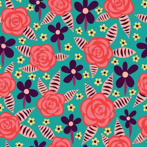 Red roses on turquoise background