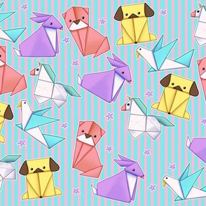 Kawaii Origami Animals on Pink and Pink