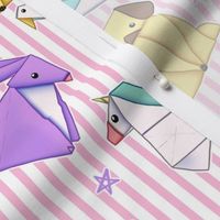 Origami Animals on Pink Pinstripe