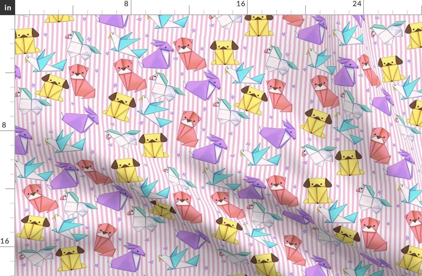 Origami Animals on Pink Pinstripe