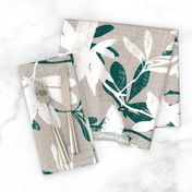 White Banksia on Emerald leaves   Natural linen