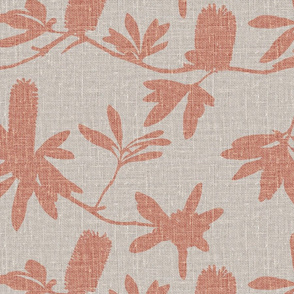 Peach Banksia on Natural linen