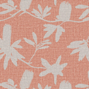 Natural banksia on peach coloured linen