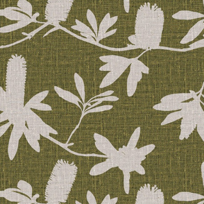 Natural banksia on lovie green coloured linen
