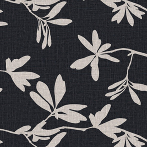 Natural leaves on charcoal coloured linen