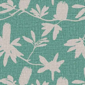 Natural banksia on mint green coloured linen