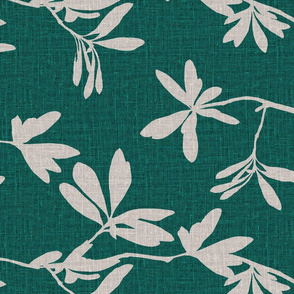 silhouette leaves on emerald green coloured linen look