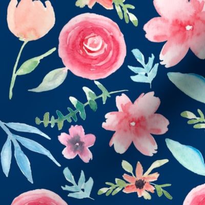 Navy Rainbow Florals