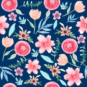 Navy Rainbow Florals