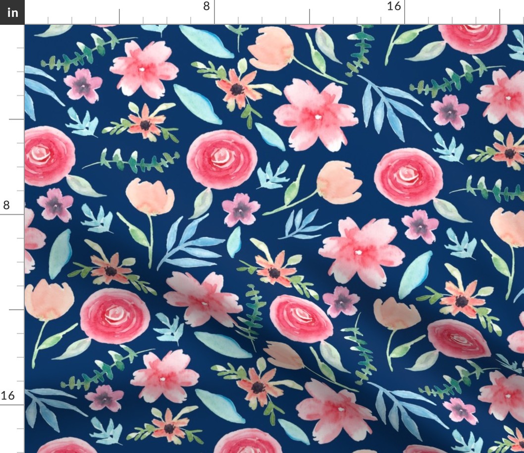 Navy Rainbow Florals