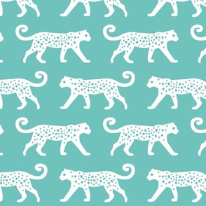 White Leopards on Teal