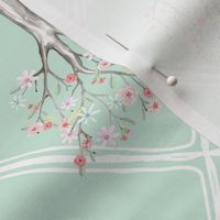 Everything Woodland (soft seafoam) – Deer Fox Hedgehog Bunny Flowers Tipi Birds Trees - LARGER scale