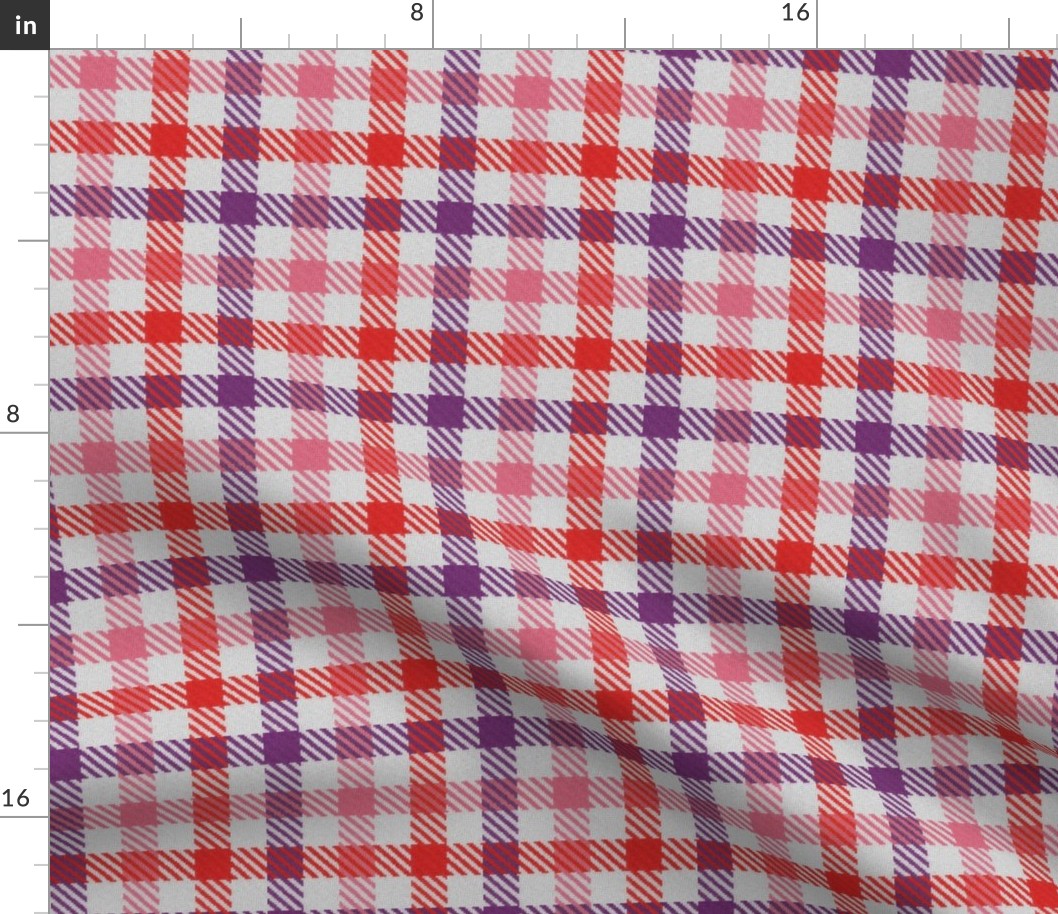 Purple Pink and Red Tricolor Gingham Plaid