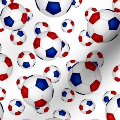 Red white and blue soccer balls pattern on white - small