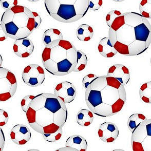 Red white and blue soccer balls pattern on white - small
