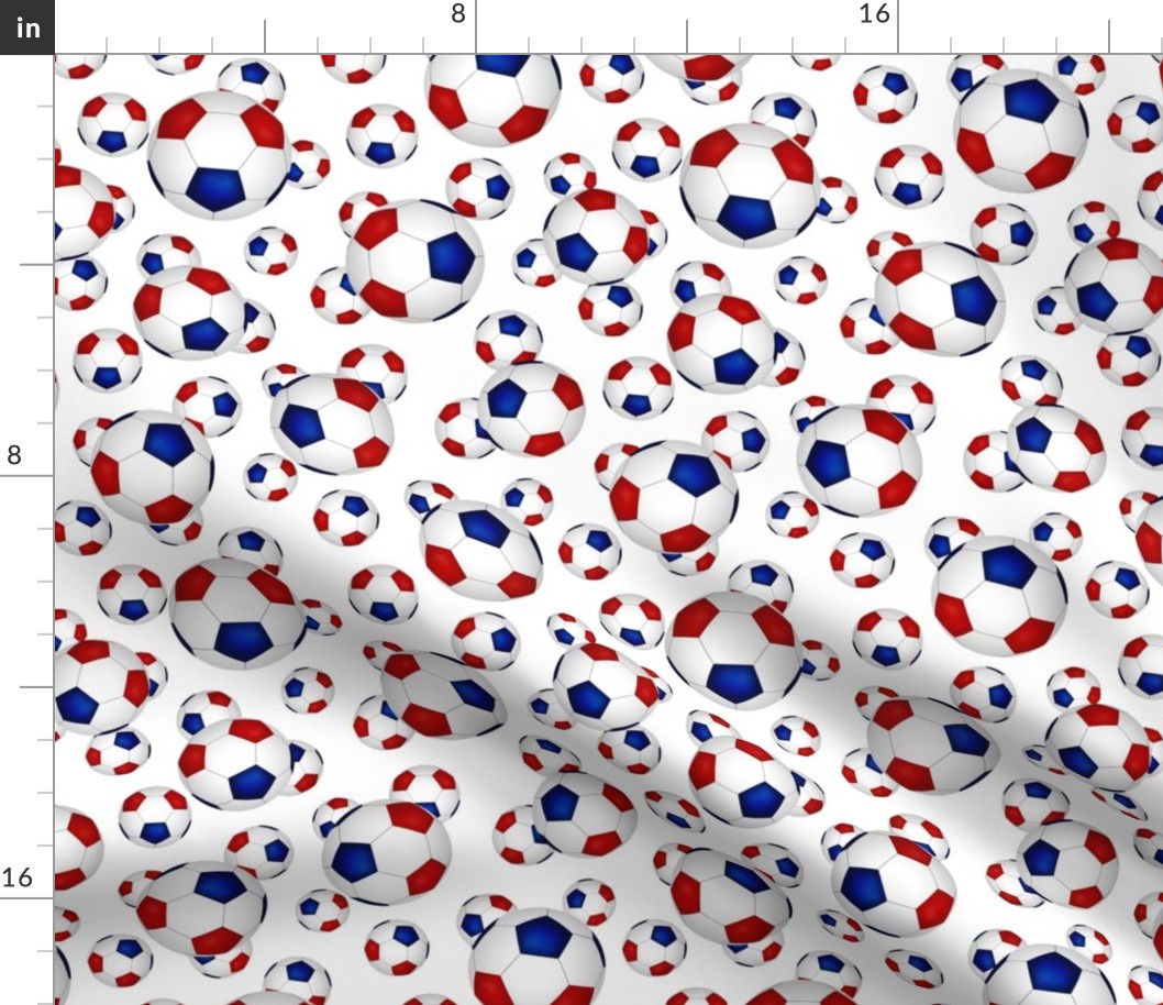 Red white and blue soccer balls pattern on white - small