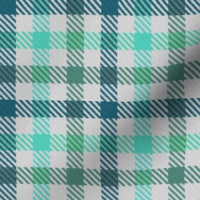 Teal Turquoise and Moss Green Tricolor Gingham Plaid
