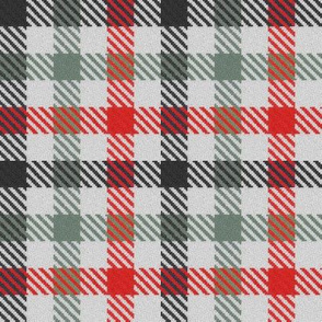 Black Charcoal Gray Grey and Red Tricolor Gingham Plaid
