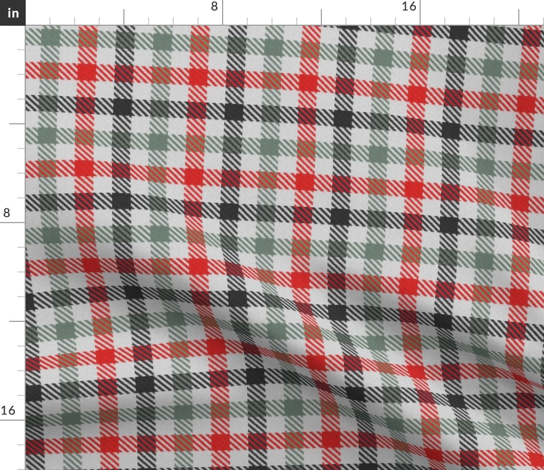 Black Charcoal Gray Grey and Red Tricolor Gingham Plaid