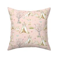 WhisperWood Nursery (baby pink) – Teepee Deer Fox Bunny Trees Flowers - MEDIUM  scale