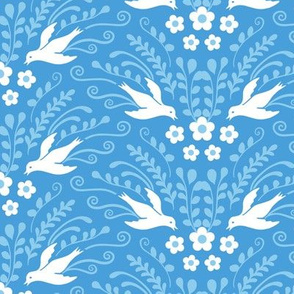 Decorative Birds and Blooms Blue and White