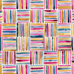 Hand Painted Block Stripes In Pink, Yellow And Blue Medium