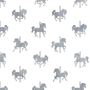 Carousel Horses Pattern in Smokey Grey Watercolor on White