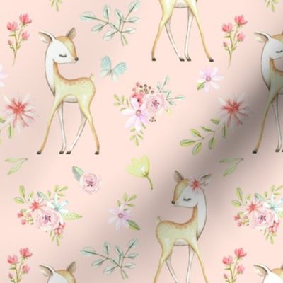 Sweet Deer Floral (baby pink) - LARGER scale