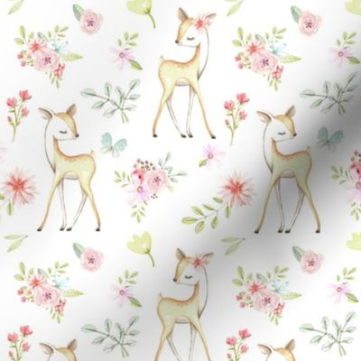 Sweet Deer Floral (white) - SMALLER scale